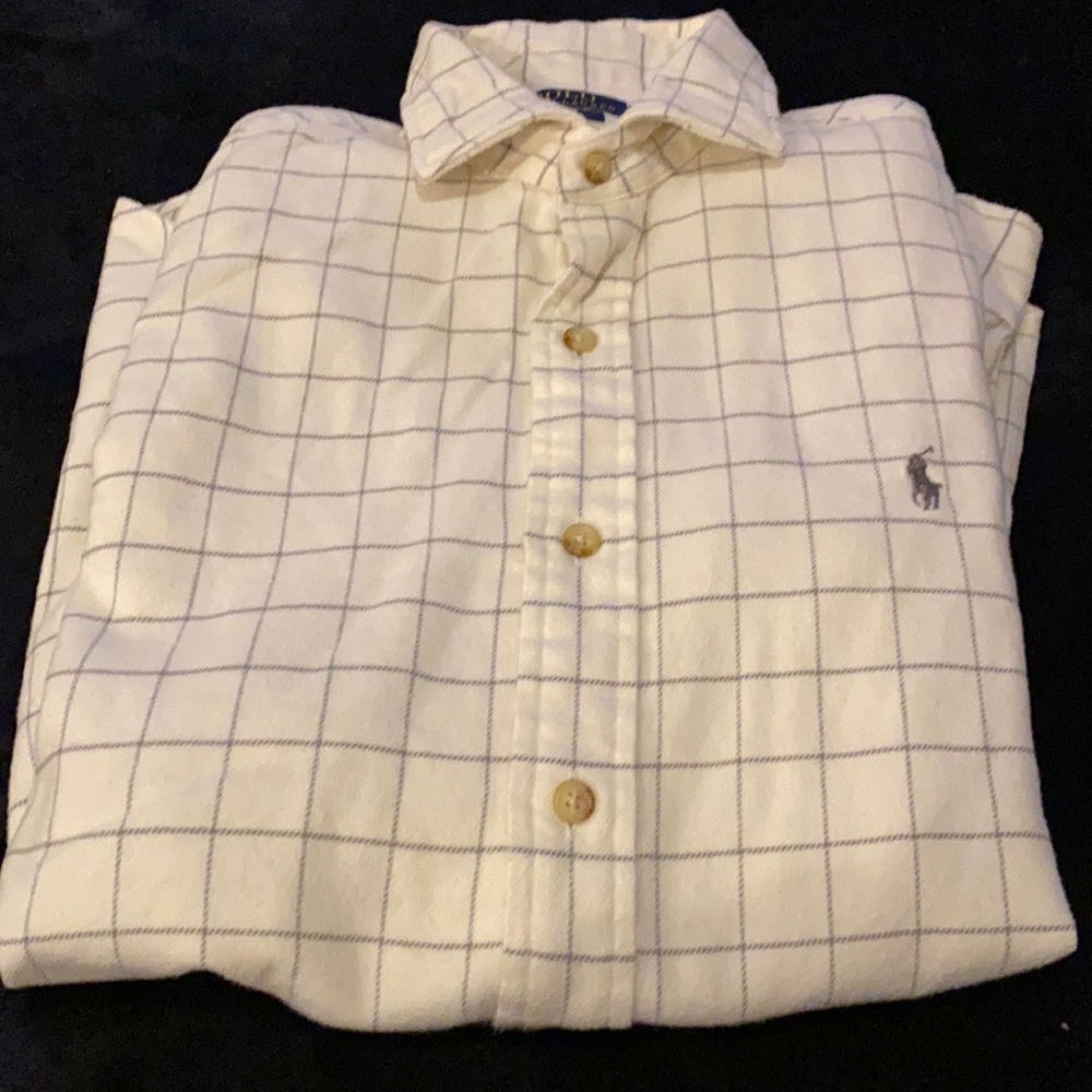 Flannel gray and cream Long sleeve button down polo by Ralph Lerann
